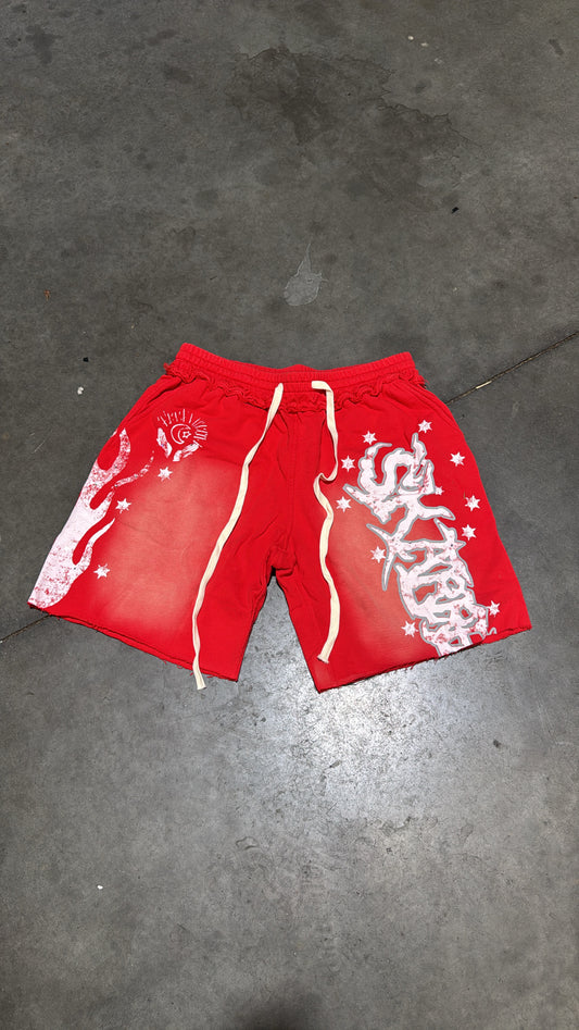 FERRARI RED RHINESTONE SHORTS